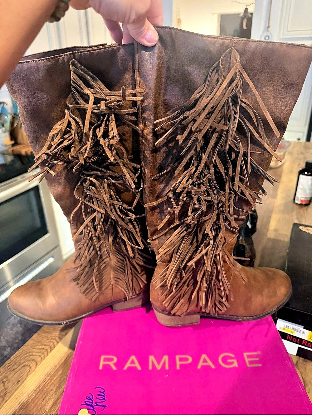 Rampage RAM-ILLIAD Fringe Over-the-Knee Boots Brown US 9M